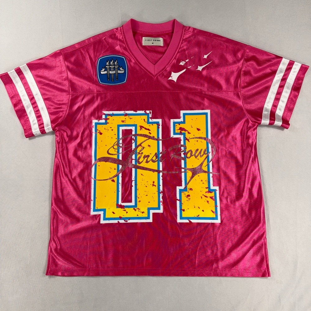 First Row Football Jersey Pink Rhinestone‎ Graphic Streetwear Mens Size M